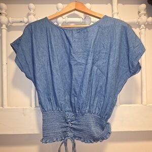 Blue Women's Top with Lace-Up Detail